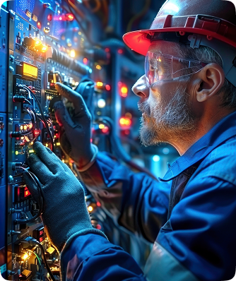 Electrical system diagnostics - Professional technician working on tractor electrical panel
